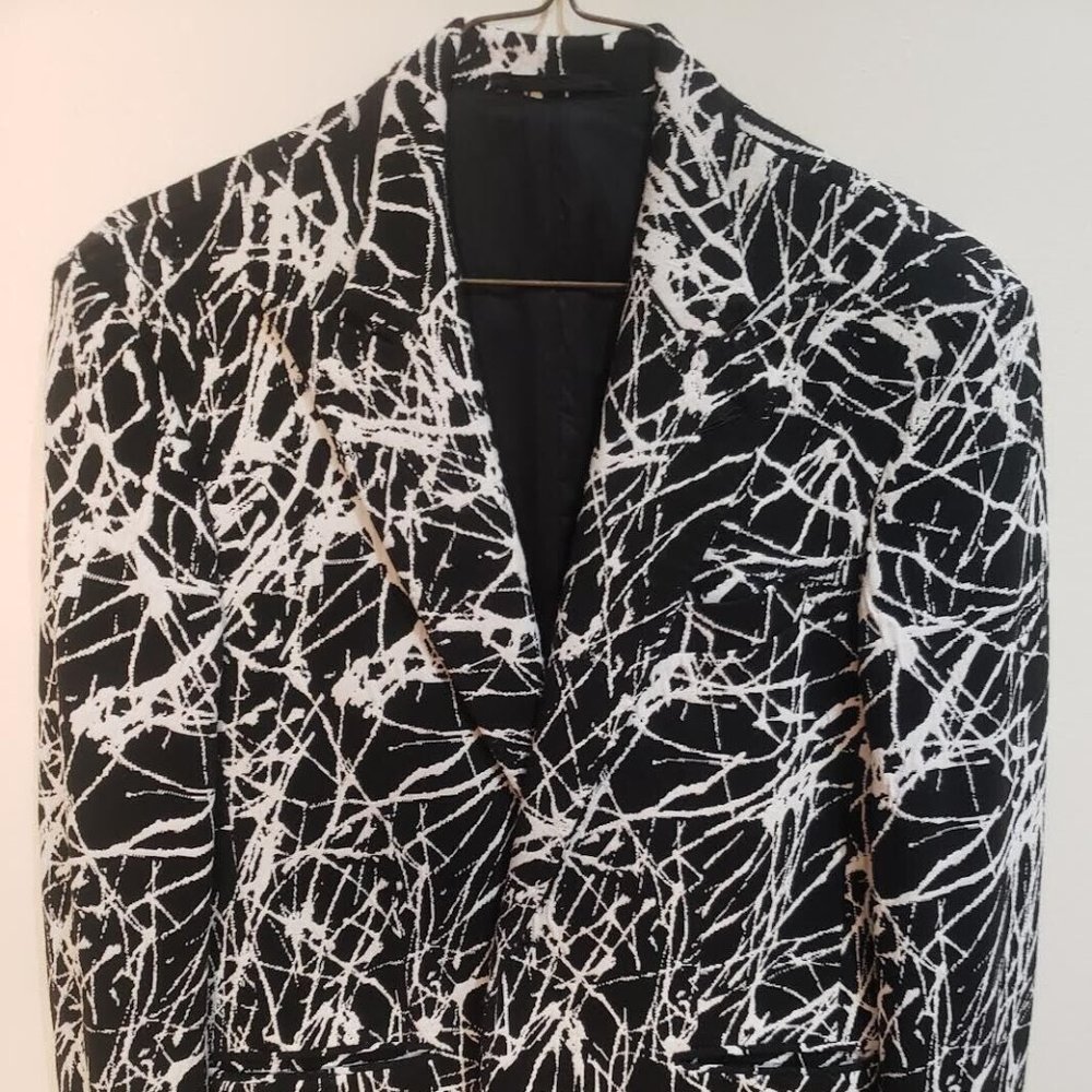 frere men suit blazer jacket medium black & white